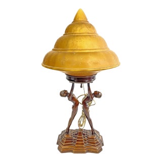 Antique Nuart Double Figure Table Lamp For Sale