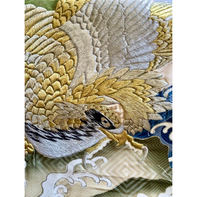 Exquisite Japanese Boy’s kimono in Navy teal silk fully lined in white with a swooping eagle birdmotif. Length 38 in x...