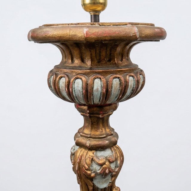 Large Rococo Style Carved Wooden Floor Lamp, 1800s For Sale - Image 5 of 11