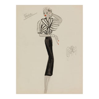 Vintage French Fashion Art Print – Art Deco Woman in White Jacket, 12" X 16" For Sale