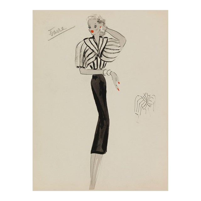 Vintage French Fashion Art Print – Art Deco Woman in White Jacket, 12" X 16" For Sale