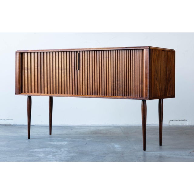 Bazilay Mid Century Tambour Console Table Record Cabinet Chairish