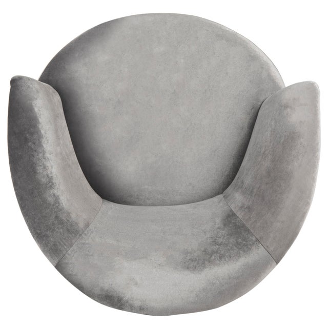 Wood Velvet Retro Mid Century Accent Chair in Grey For Sale - Image 7 of 10