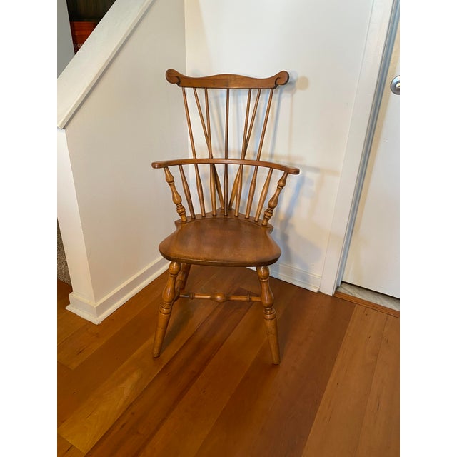 What a rare find! This S Bent Bros Comb-Back Windsor Chair of Solid Wood Maple Accent Captain with Arms is in excellent...