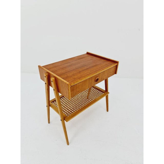 Midcentury Danish Nightstand in Rattan and Teak For Sale - Image 5 of 10