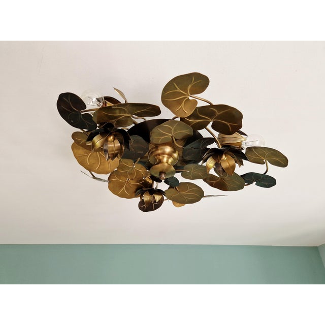 Gold Hollywood Regency Style Brass Ceiling Light from Maison Jansen, 1970s For Sale - Image 8 of 13