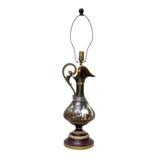 Large Antique Hand Painted Bristol Glass Grecian Greece Ewer Electric Table Lamp For Sale