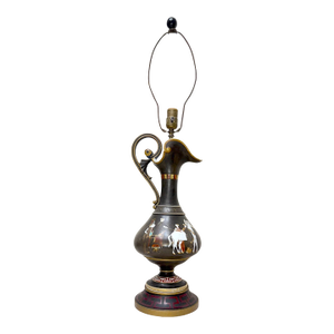 Large Antique Hand Painted Bristol Glass Grecian Greece Ewer Electric Table Lamp