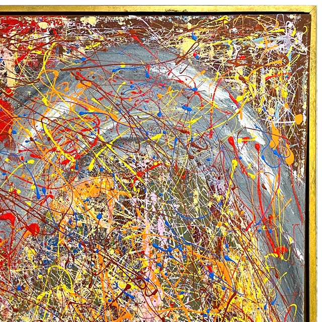 Mid-Century Modern High Impact Modern Abstract Drip Painting - Framed - Signed For Sale - Image 3 of 11