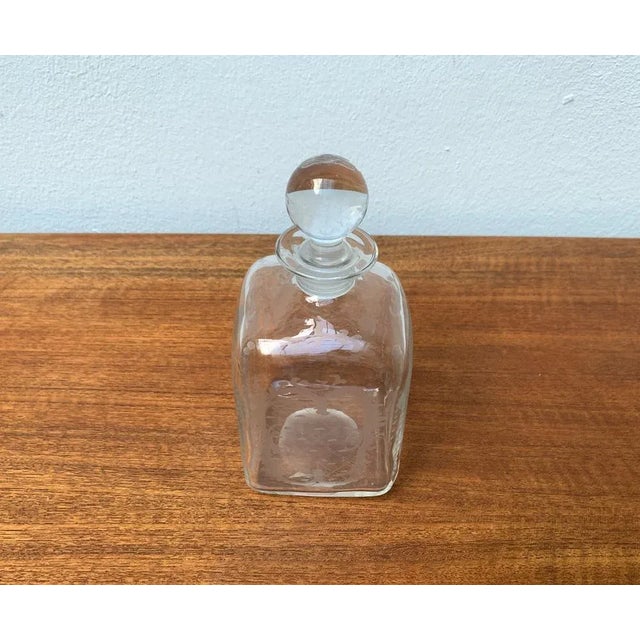 Vintage Danish Glass Bottle With Engraving For Sale - Image 3 of 18