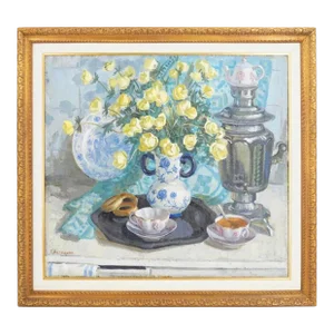 Late 20th Century Signed T. Vereshchagin Floral Still Life Oil Painting on Canvas, Framed