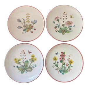 Late 20th Century Hand-Painted European Floral Small Plates- Set of 4