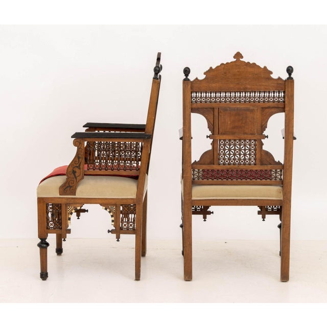 Pair of Moroccan Inlaid Walnut Armchairs For Sale - Image 9 of 12