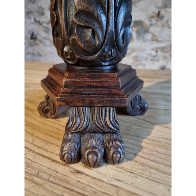 Antique Height-Adjustable Piano Stool in Carved Wood, 1900s For Sale - Image 3 of 12