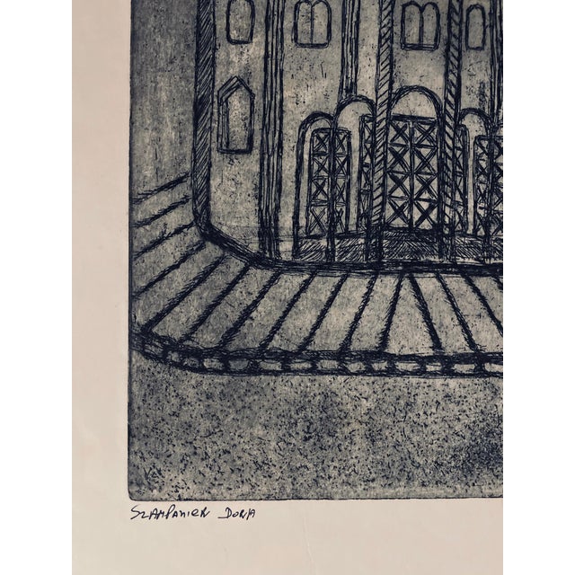 Folk Art Dora Szampanier, Etching of destroyed synagogue - Kovel, Ukraine For Sale - Image 3 of 6
