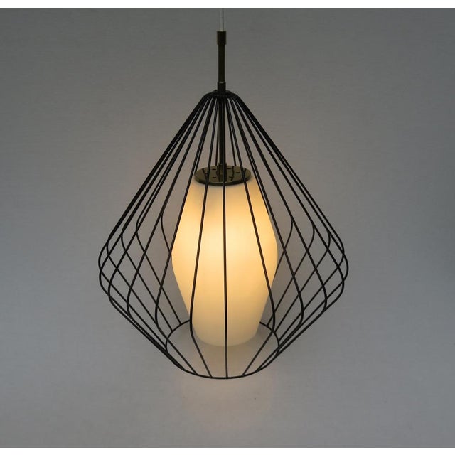 Black Mid-Century Modern String Pendant Lamp in Glass and Brass, 1950s For Sale - Image 8 of 18