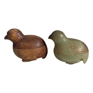 Jade Bird-Shaped Boxes, 19th Century, Set of 2 For Sale