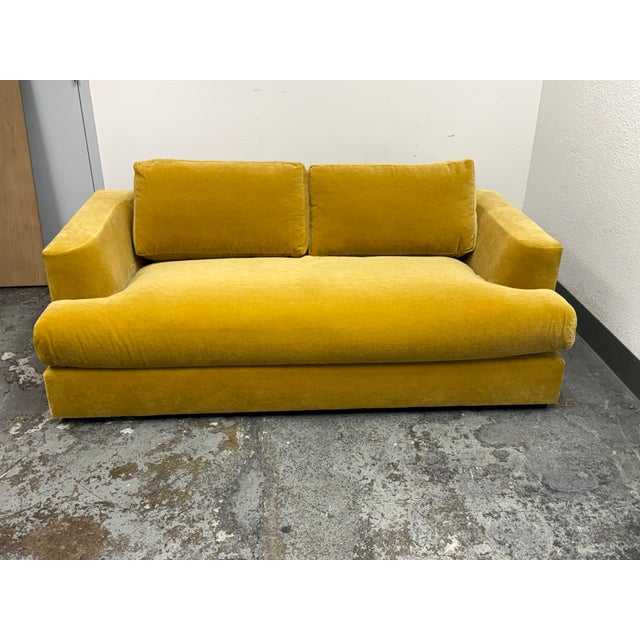 Design Plus Gallery presents a Bespoke Mohair Amber Sofa. This contemporary sofa is upholstered in a golden amber mohair...