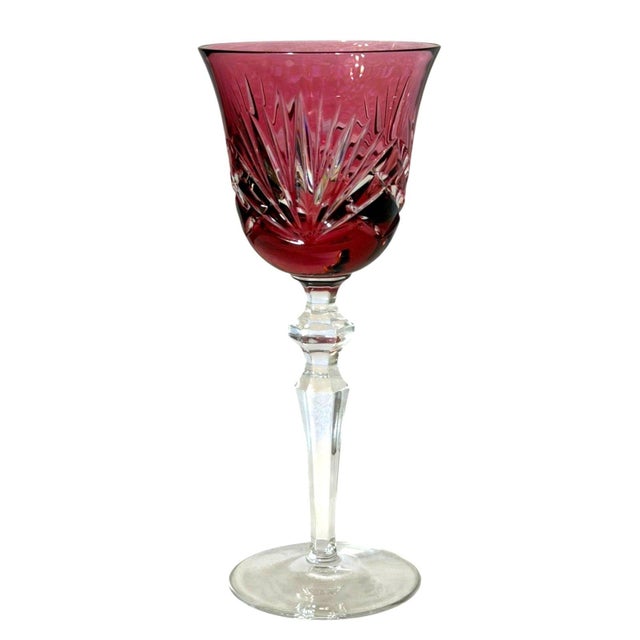 Late 20th Century Nachtmann Nierstein Cranberry Red Cut Crystal Decanter 7 Wine Goblets - 8 pcs For Sale - Image 4 of 9