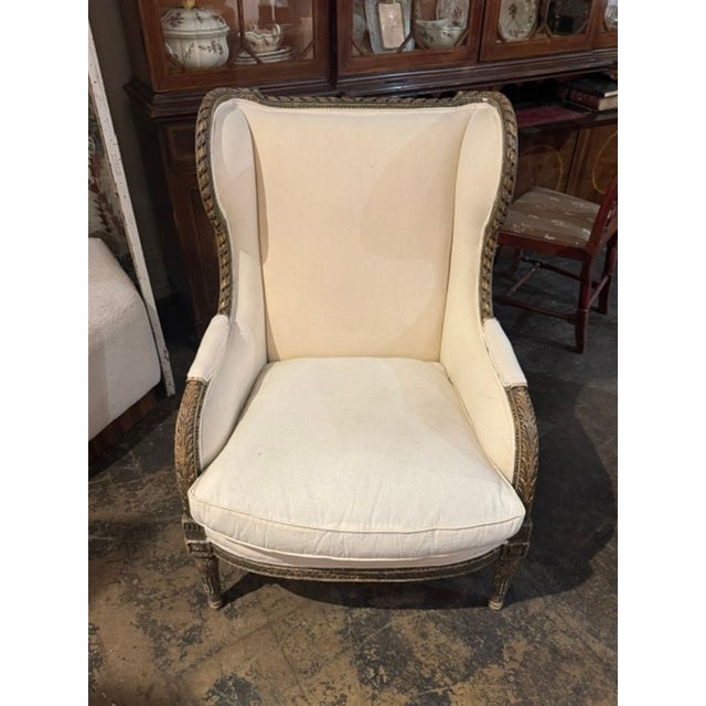 19th C. French Louis XVI Carved and Painted Bergere For Sale In Dallas - Image 6 of 10