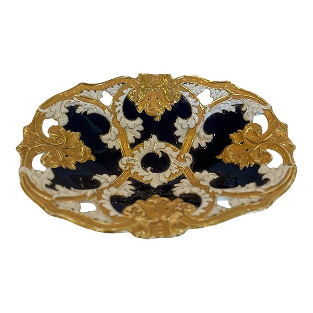Antique Meissen Porcelain Oval Reticulated Serving Dish - Retailer Ernst Wahliss Wien For Sale