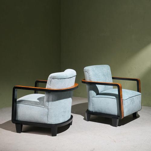 Art Deco Lounge Chairs in Burlwood with Ebonized Frames, Italy, Set of 2 For Sale - Image 10 of 10