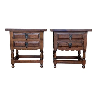 20th Century Spanish Nightstands With Two Drawers and Iron Hardware For Sale