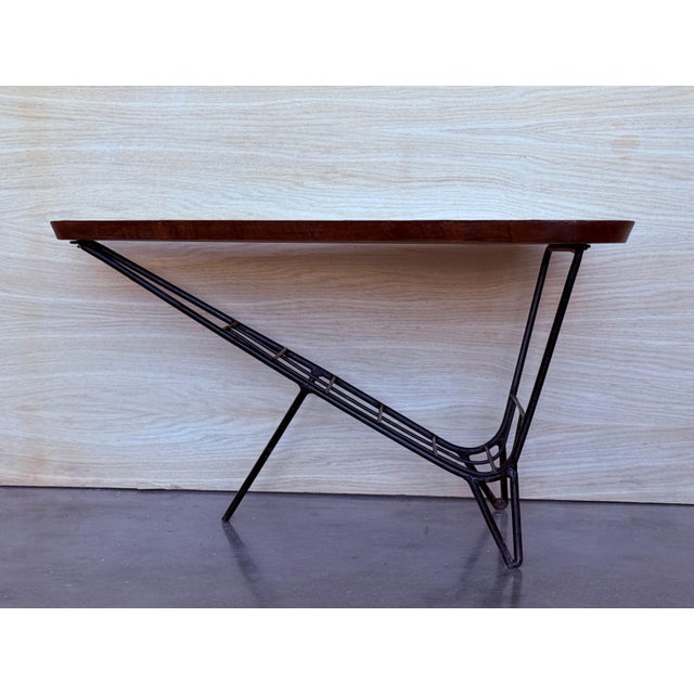 Danish Triangular Coffee Table with Magazine Rack Metal and Teak, 1960s For Sale - Image 17 of 18
