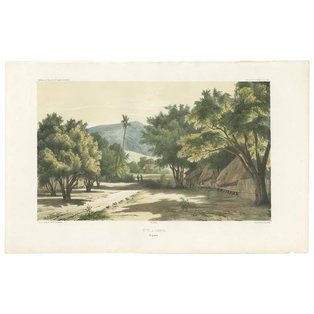 Antique print titled 'Site a Umata, Ile Gouaham'. Lithograph of Umatac, Guam. This print originates from 'Voyage au Pole...