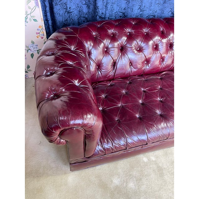 1950s English Burgundy Red Leather Chesterfield Sofa For Sale - Image 4 of 17