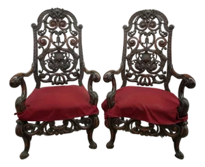 Early 20th Century Italian Renaissance Revival Carved Fine Wood Chairs - Set of 2