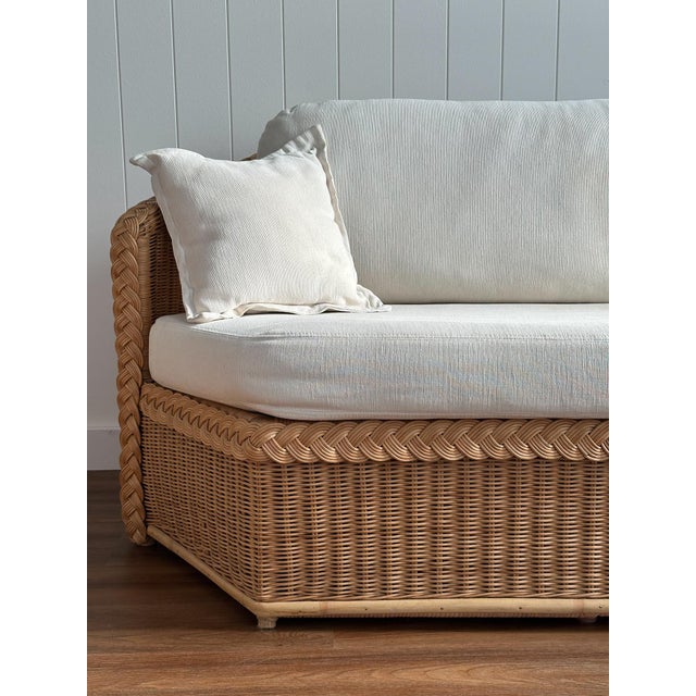 Mid-Century Modern Vintage Brown Jordan Braided Wicker Sofa For Sale - Image 3 of 18