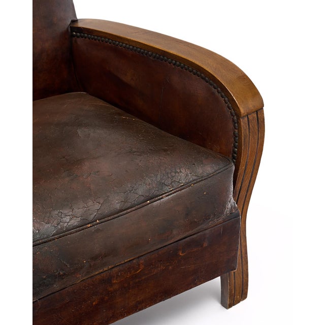 1940s French Vintage Leather Club Chair For Sale - Image 5 of 9