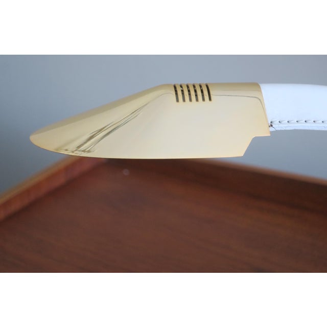 Vintage Italian Inscribed Leather and Gold-Plated Brass Cobra Table Lamp, 1970s For Sale - Image 10 of 12