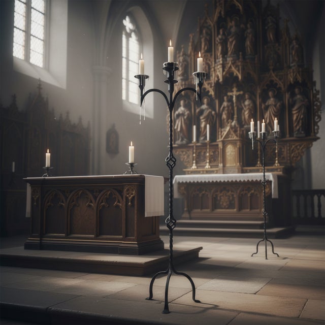 2020s Hand Forged Wrought Iron Floor Candelabra 50″ (127cm) Antique Copper Patina 5-Arm Candle Holder Gothic Medieval Church Decor For Sale - Image 5 of 7