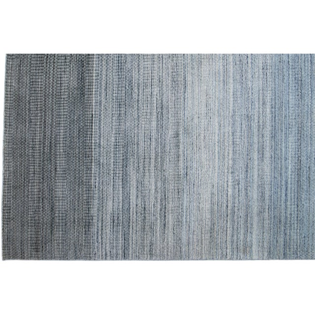 2010s Gray Modern Apadana's Groove Handmade Bamboo/Silk Rug With Stripe Motif For Sale - Image 4 of 7