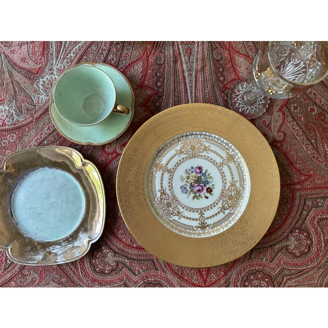 1920s 1920s Czechoslovakian Six Gold Encrusted Porcelain Plates | Antique Dinner Plates I Bohemian I Housewarming I Art Deco I Gold Gilded Border For Sale - Image 5 of 14