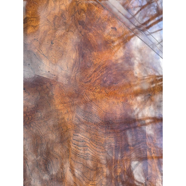 1980s Henredon Scene One Campaign Oak Burlwood Dining Room Parson Table Extension For Sale - Image 18 of 18