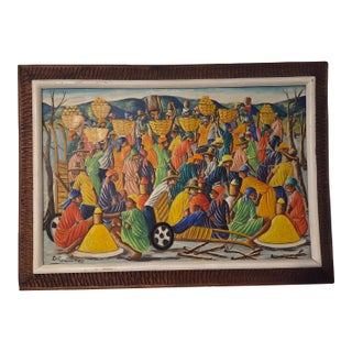 1970s Museum-Quality Dieudonne Rouanez Folkart Tableau For Sale