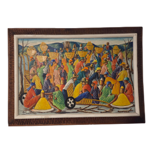 1970s Museum-Quality Dieudonne Rouanez Folkart Tableau