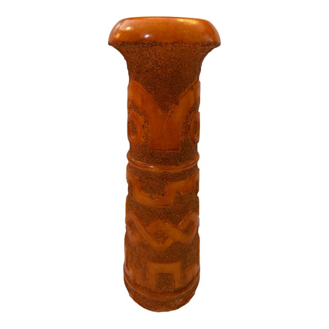Mid-Century Orange Lava Glaze Stoneware Vessel For Sale
