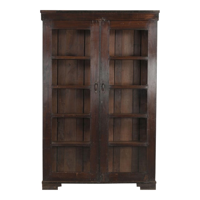 Antique Dark Teak Wood Cabinet | Vintage Indian Armoire | Glass Display Cabinet | Rustic Home Decor For Sale
