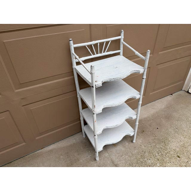 Late 19th Century 19th Century American Victorian White Painted Bamboo Four-Tier Étagère For Sale - Image 5 of 14