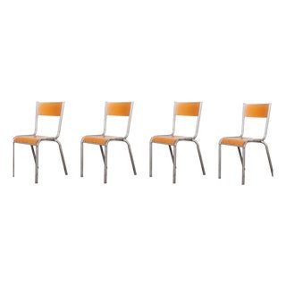 French Silver Stacking Dining Chairs from Mullca, 1950s, Set of 4 For Sale