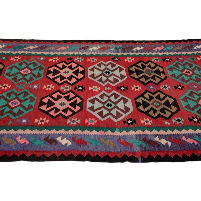 1960s 1960s Vintage Turkish Kilim Multicolor Handmade Tribal Wool Runner For Sale - Image 5 of 8