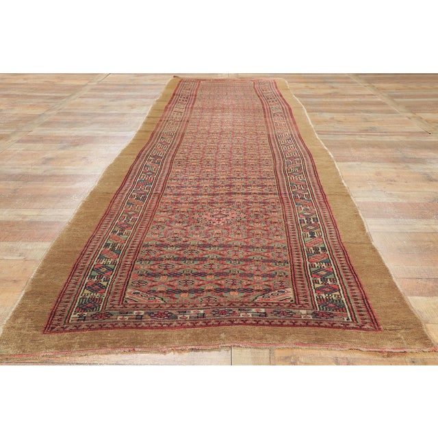Camel Antique Persian Malayer Camel Hair Rug, 03'08 X 13'06 For Sale - Image 8 of 10
