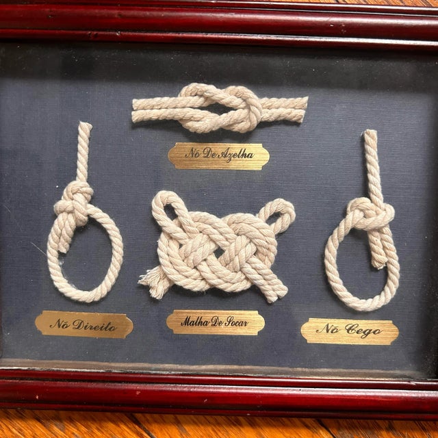 Nautical Vintage Framed Nautical Knot Display With Portuguese Labels- Coastal Wall Decor For Sale - Image 3 of 7