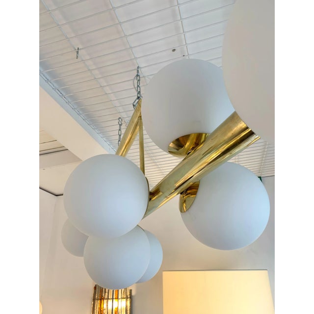 Contemporary Long Brass Chandelier Opaline. Italy For Sale - Image 9 of 11