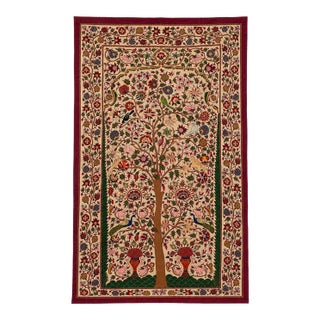 Vintage Tree of Life Hand-Embroidered Textile Wall Hanging – 40" X 63" For Sale