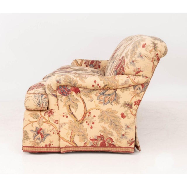 Beige Floral Print Upholstered Three-Seat Sofa For Sale - Image 8 of 9
